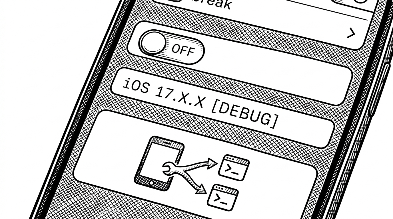 A close-up of a settings pane with a toggle, a spoofed iOS version field, and a restart action shown beside terminal-style commands. It shows that the tweak is controlled through a small configuration surface, not just a hidden hook.