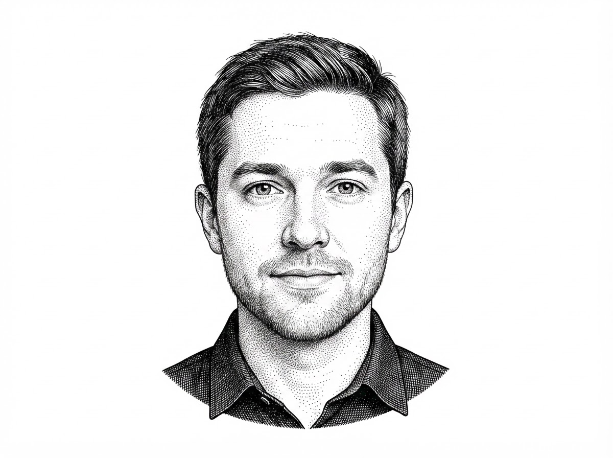A WSJ-style hedcut portrait of the repository owner based on the verified GitHub avatar. It serves as a compact origin marker and reinforces that this is a single-builder project with a clear implementation voice.