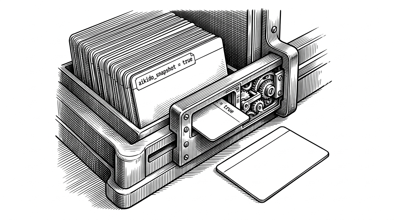 A close-up of a vault of EBS snapshots where one snapshot card carries a visible tag and another does not. Only the tagged card can pass through a narrow lock, illustrating how deletion is allowed only when a resource matches an explicit condition.