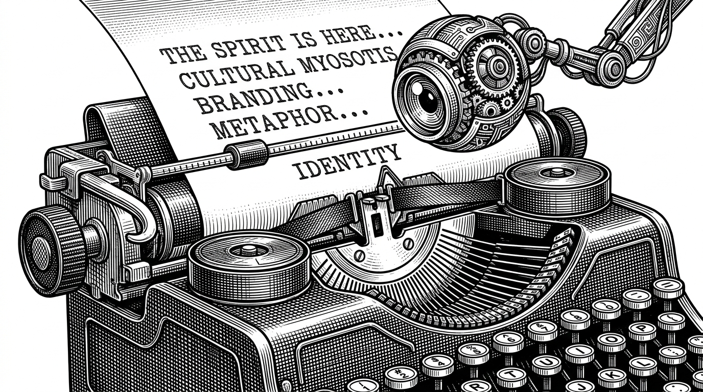 A close-up of a vintage metal typewriter stamping out a clean page of text, while a mechanical robot eye hovers above, scanning the freshly typed letters. This represents human-readable Markdown acting as machine-executable instructions.