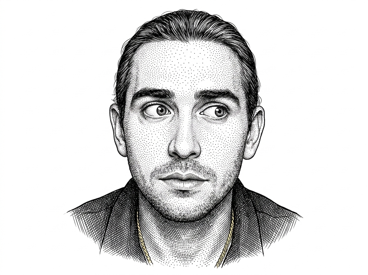 WSJ-style hedcut portrait of Josef Šimánek from his verified GitHub avatar, rendered as black ink on white with stipple texture and fine hatching. The portrait supports the article’s point that the remaster had a named technical steward, not just an anonymous code dump.
