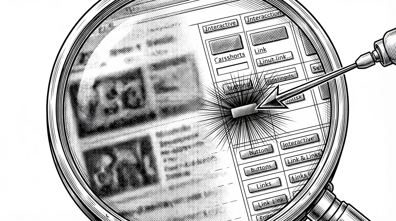 A close-up of a browser page transformed into a structured grid of interactive refs, with one ref highlighted and an action arrow pointing from the agent toward that ref. One side of the scene suggests fuzzy visual guessing, while the other side shows precise ref-based control.