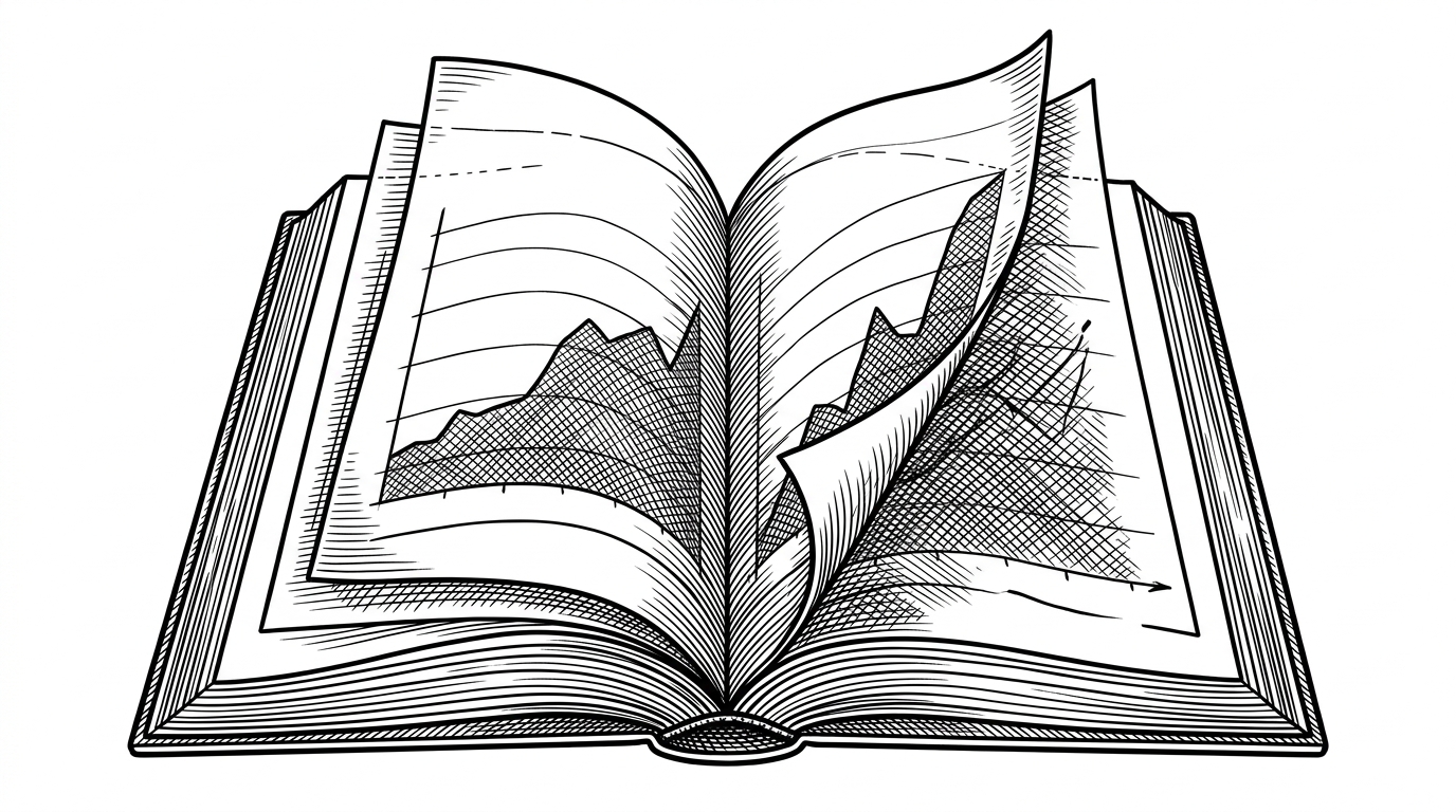 A thick book with transparent pages, showing the ghosts of previous project graph states underneath.