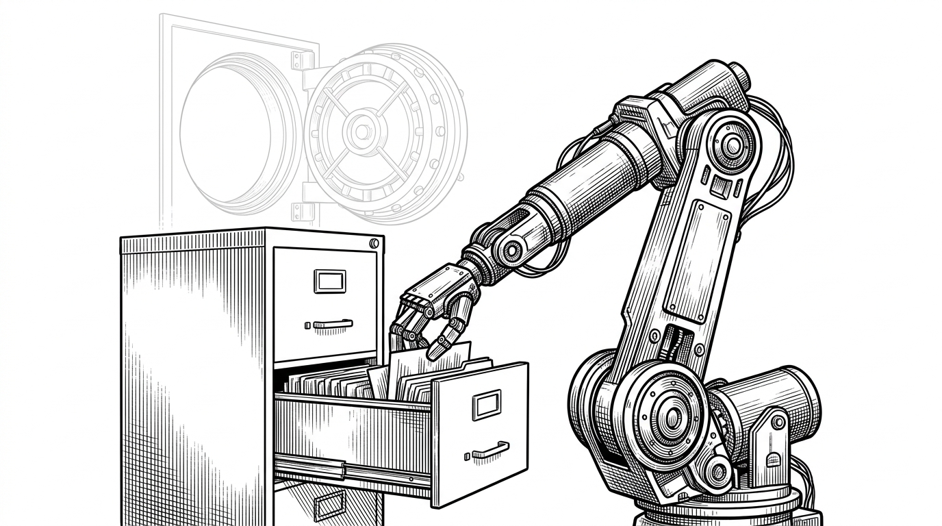 A mechanical robot arm reaching into a physical filing cabinet past a bypassed ghostly vault door, illustrating the vulnerability of runtime agent access.