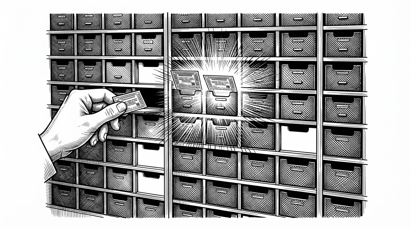 A close-up illustration of a block-based KV cache with drawers, reused slots, and a hand placing sequence tickets into specific memory blocks. It explains that the engine manages physical cache blocks rather than one amorphous memory pool.