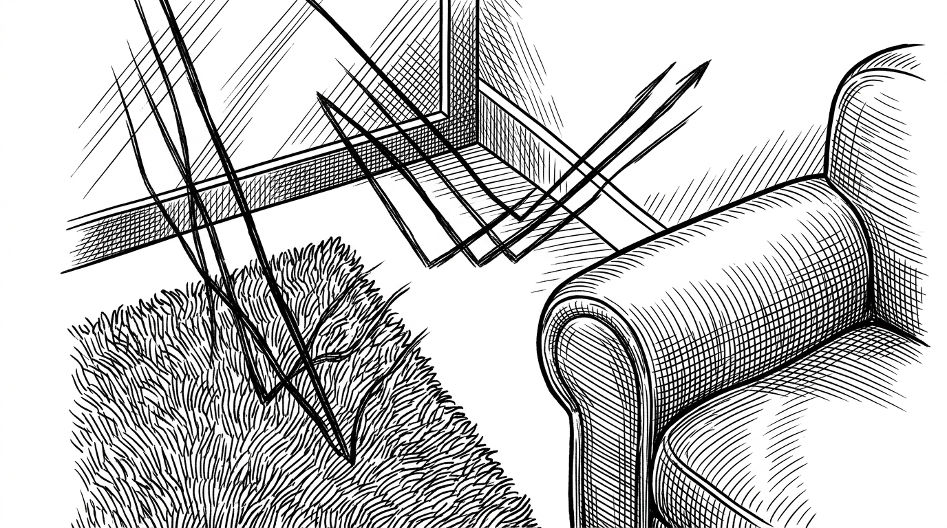 A close view of one wall section in a scanned room, with different materials shown as tactile surfaces that change how sound reflects. The image explains that SonicSim depends on material-aware acoustics, not just room geometry, so a rug, a sofa, glass, and bare wall do not behave the same way.