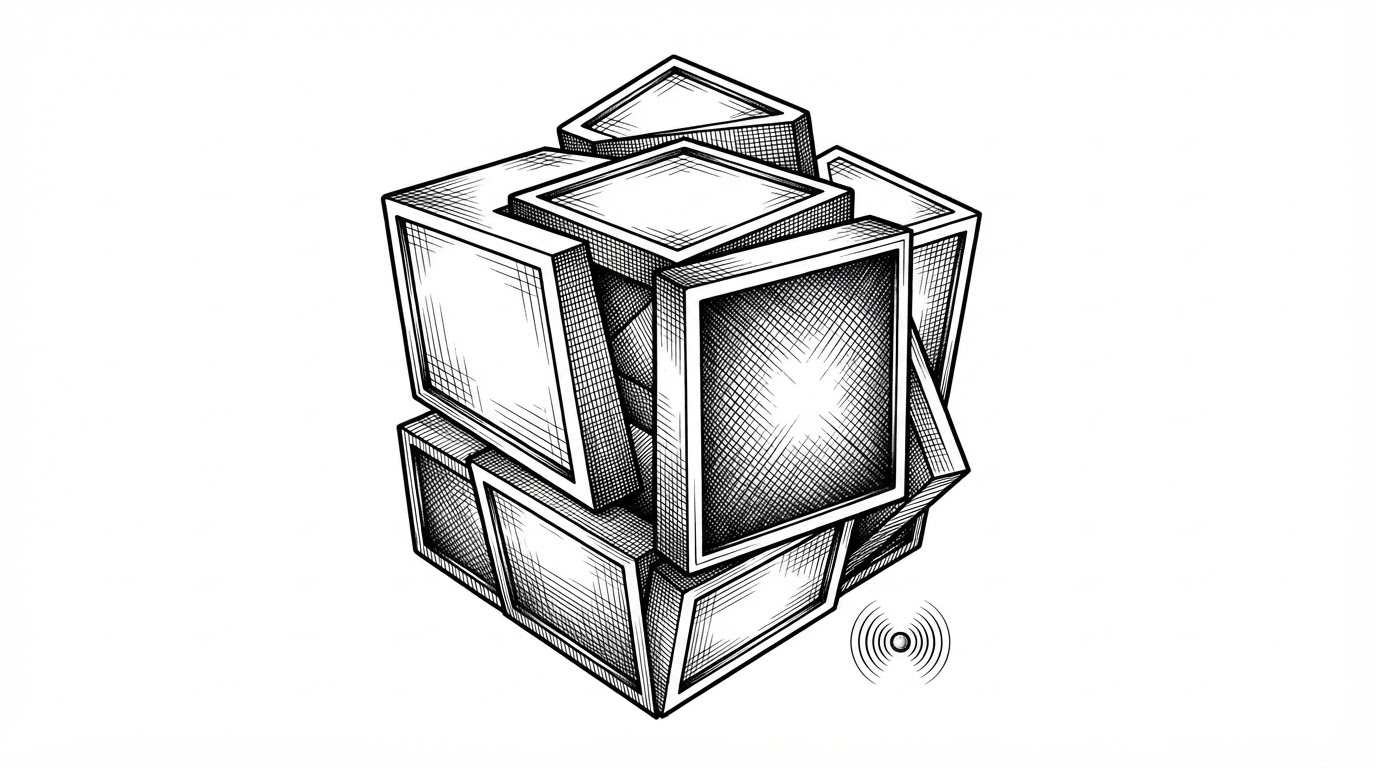 A close-up of a precise 3D cube built from flat faces, with one face glowing to indicate active status. The image explains how OriginN creates premium motion with CSS transforms rather than a heavier 3D rendering stack.