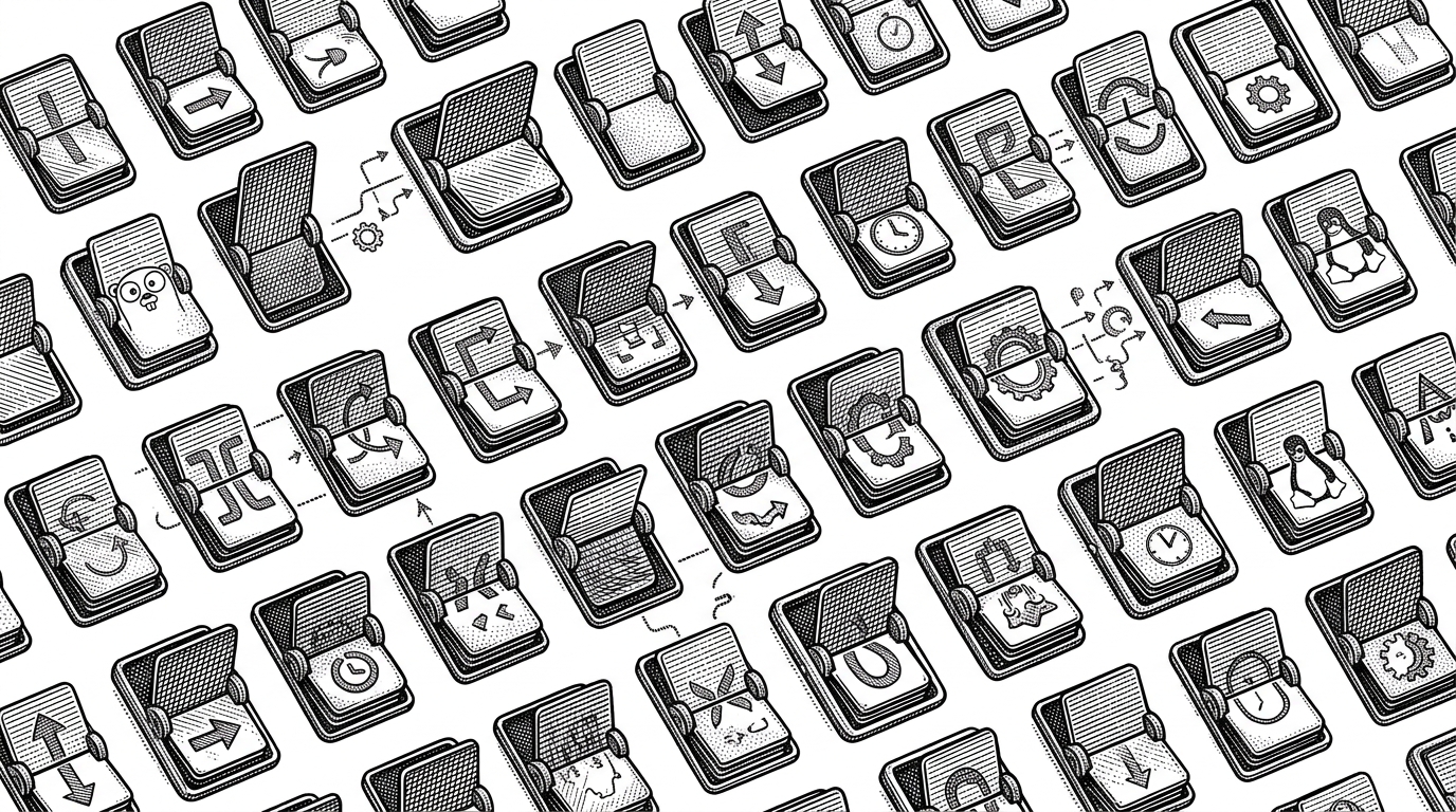 A field of small split-flap tiles scattered across a white page, each tilted a little differently as if the surface itself is partially animated. The composition shows how ambient motion can keep a display feeling present without demanding attention.