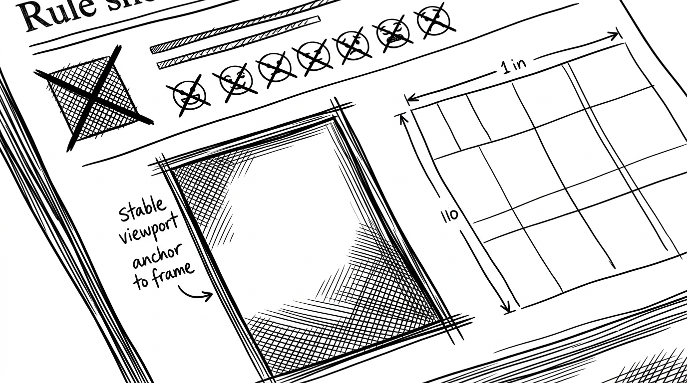 A close-up of handwritten rule sheets and crossed-out visual clichés. It explains how the skill file turns taste into operational constraints instead of vague style advice.