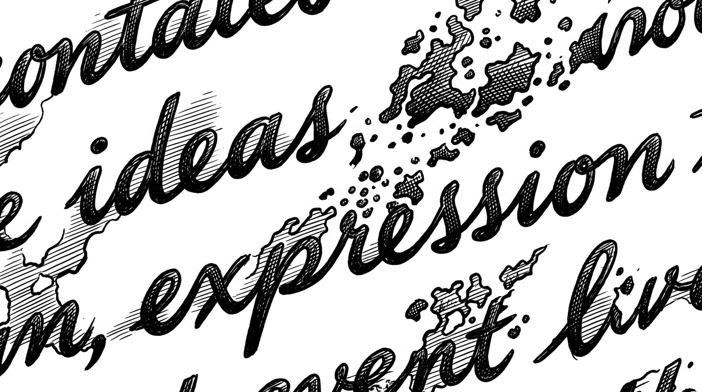 A close-up view of a page where strokes are breaking apart into irregular islands of black ink while the surrounding paper stays stark white. The effect shows that the disappearance is controlled and patterned rather than a simple fade, explaining how the app makes handwriting seem to sink into the page.