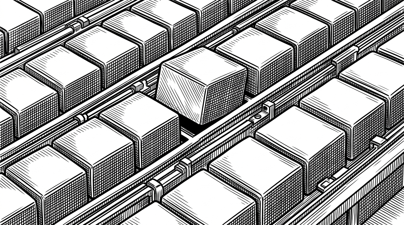 A close-up shows segmented memory blocks arranged as contiguous lanes, with node and edge tensors locked into place like rails. One block is sliding out while another slides in, but the rest of the structure remains intact. The image explains how GPU-resident storage makes inflight replacement possible without reallocating the whole batch.