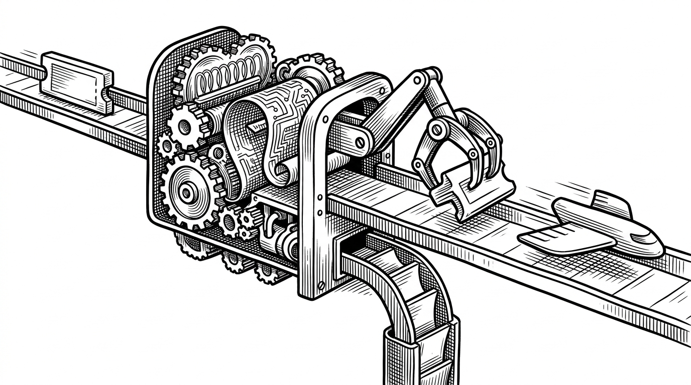 A close-up sequence showing a request moving through a queue, a warm GPU node, and a response path, with a fork into a long-running task lane. The illustration explains how pull-based scheduling changes the flow of work and why functions and tasks are not the same thing.