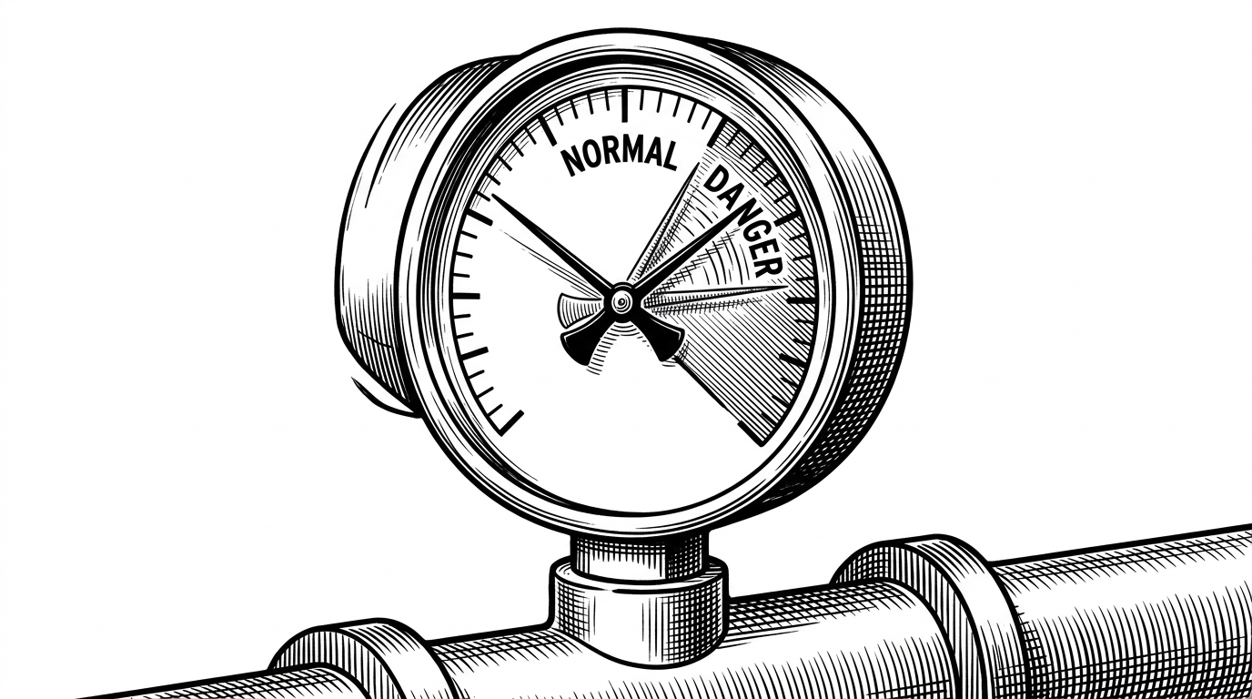 A close-up illustration of a heavy industrial pressure gauge with two overlapping needles. One points to Normal, while the other vibrates in the Danger zone. This represents the 'Truth Gap' between high-level management APIs and low-level kernel realities.