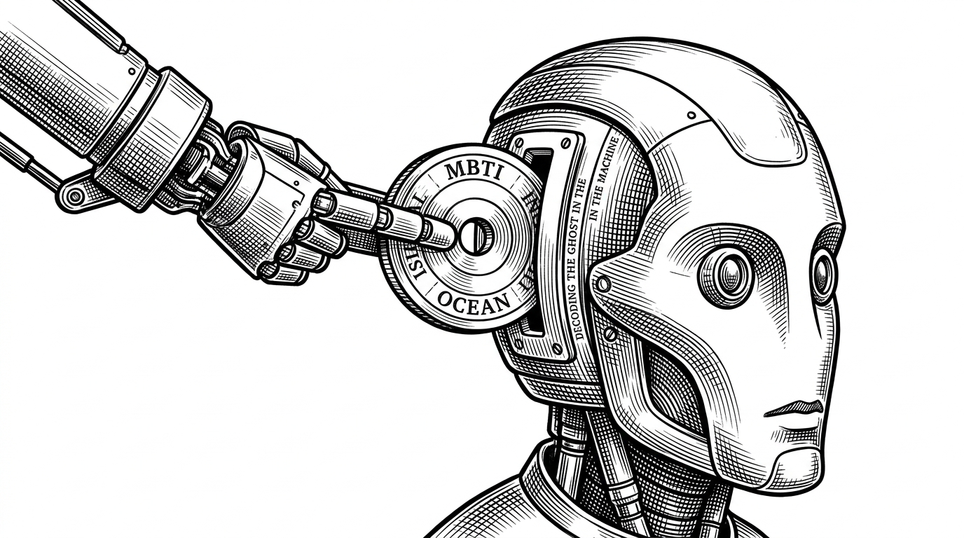 A mechanical arm stamping a personality disc with psychometric labels.