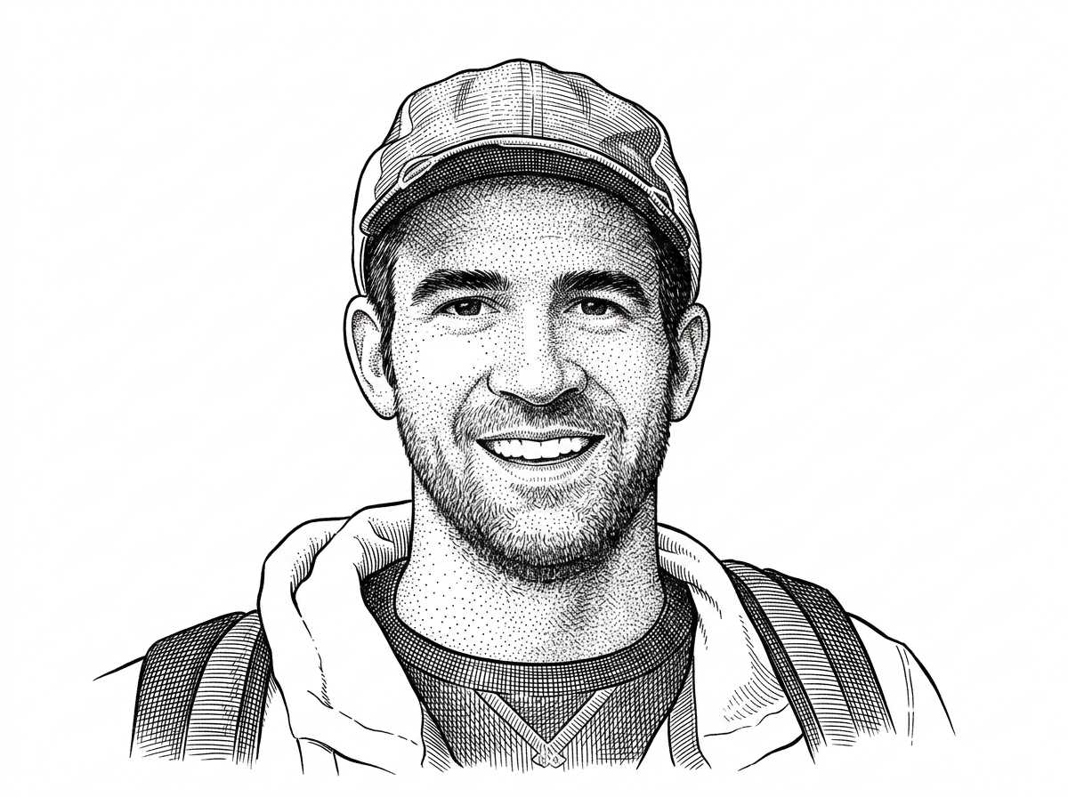 A hedcut-style portrait of ryanmkurtz rendered in black ink on a white background, based on the verified GitHub avatar URL. The portrait humanizes one of the project’s key maintainers and anchors the article’s discussion of ongoing development.