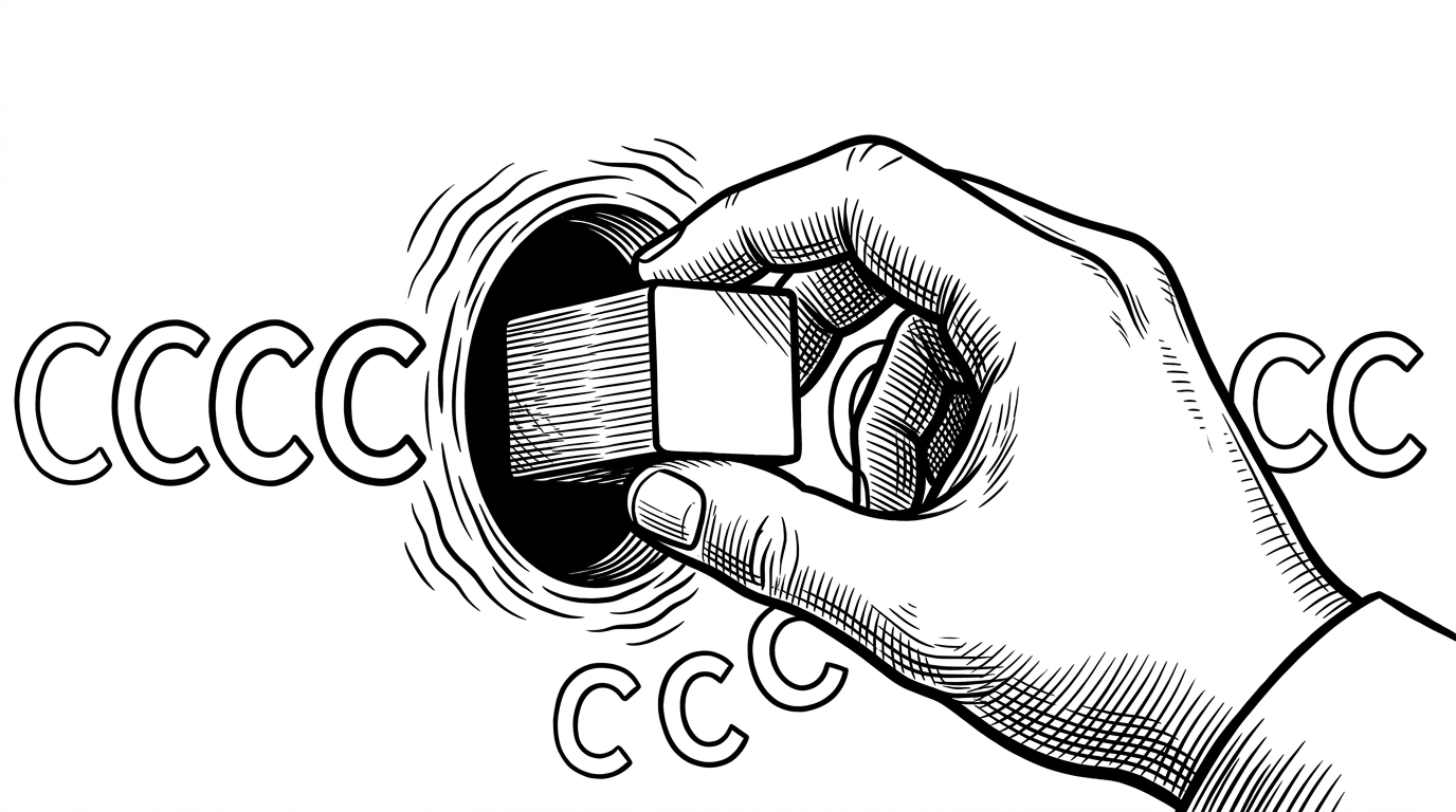 A close-up of a human hand trying to push a square peg through a rapidly vibrating round hole, symbolizing the unpredictable latency of a queue under load.