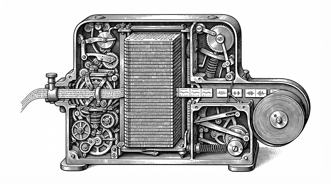 A close-up cutaway of a speech pipeline with chambers for text normalization, token compression, and streaming decode. The text enters one valve, passes through stacked codebooks, and exits as waveform segments that appear in sequence, explaining how the runtime keeps latency low while generating audio in chunks.