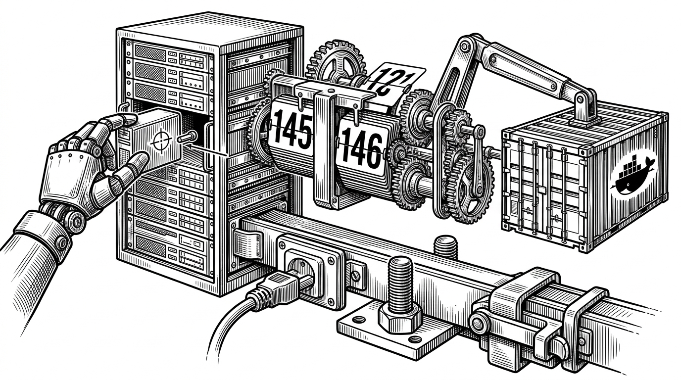 A close-up mechanical split shows a deployment decision passing through an epoch stamp. On the left, the controller places an application instance. On the right, an executor turns that decision into a Docker container, while a separate side channel marks a local service path with a different lifecycle. It explains that Drove can treat workload classes differently instead of forcing every service into one replica model.
