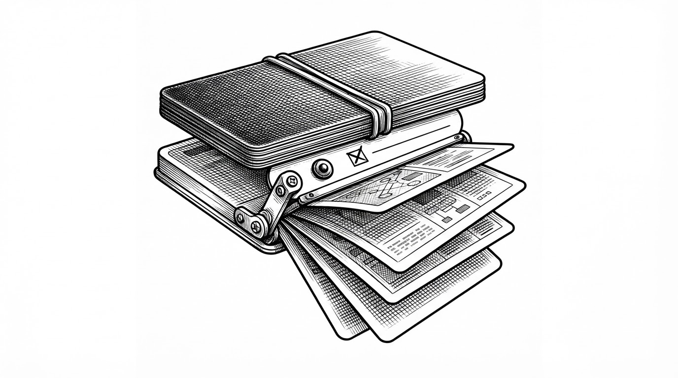 A close-up mechanism showing a label, a hidden input, and an expanding content panel connected by a selector line. It explains how a checked state can open a UI panel without JavaScript.