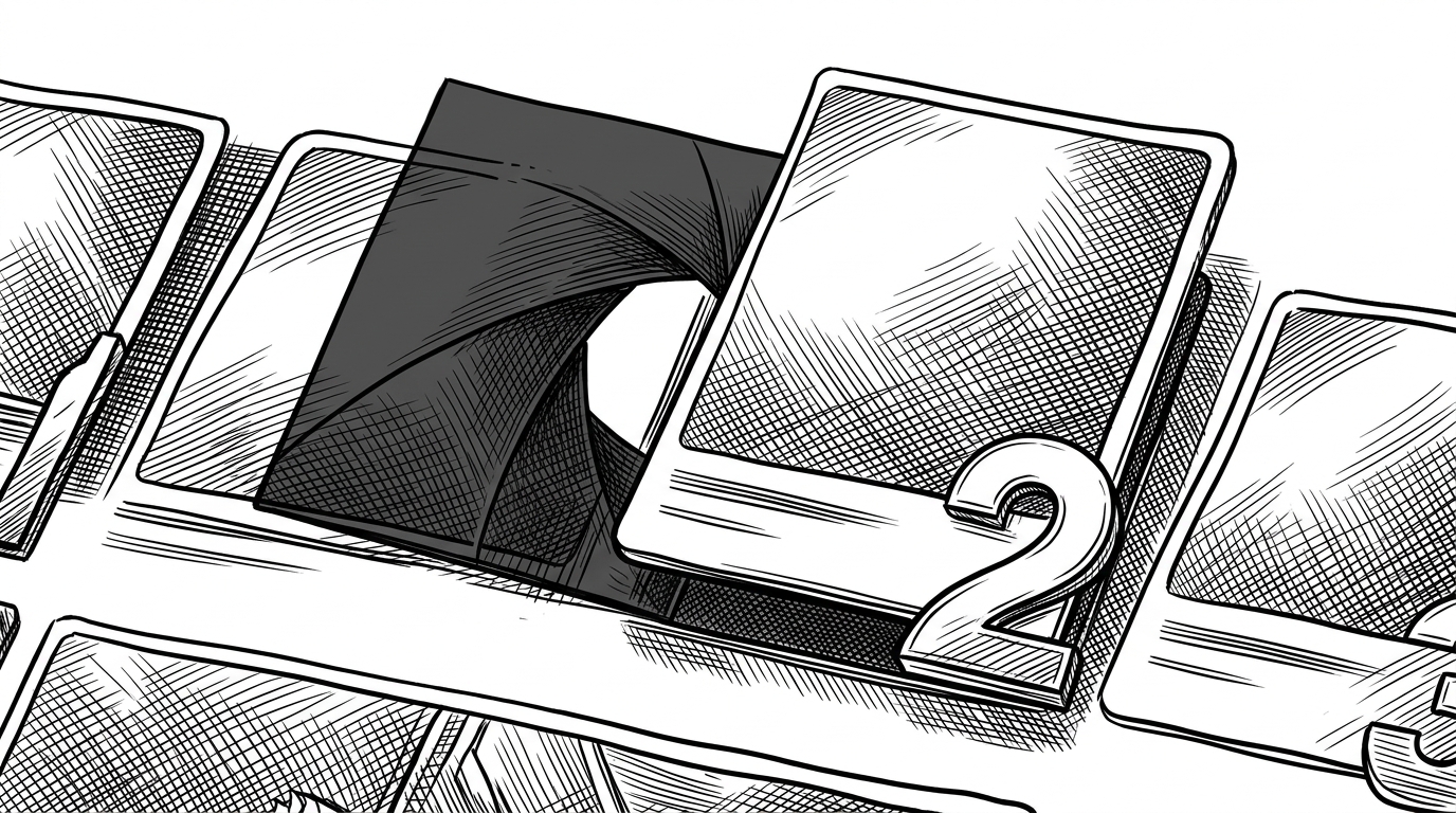 A close-up shows one thumbnail card lifting on hover while a large number overlaps its corner. Behind it, a translucent modal panel opens over the page like a mechanical shutter. It explains how tiny CSS tricks create the illusion of a richer streaming product.