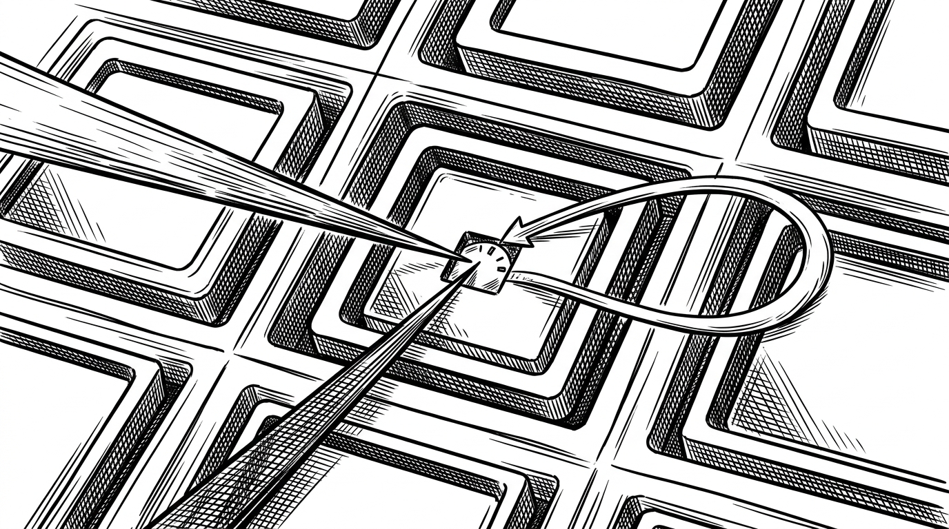 A close-up of one memory slot with a query beam landing on it and a second beam feeding back a small adjustment into the same slot. It illustrates how fast weights turn retrieval into a writable, sequence-local memory.