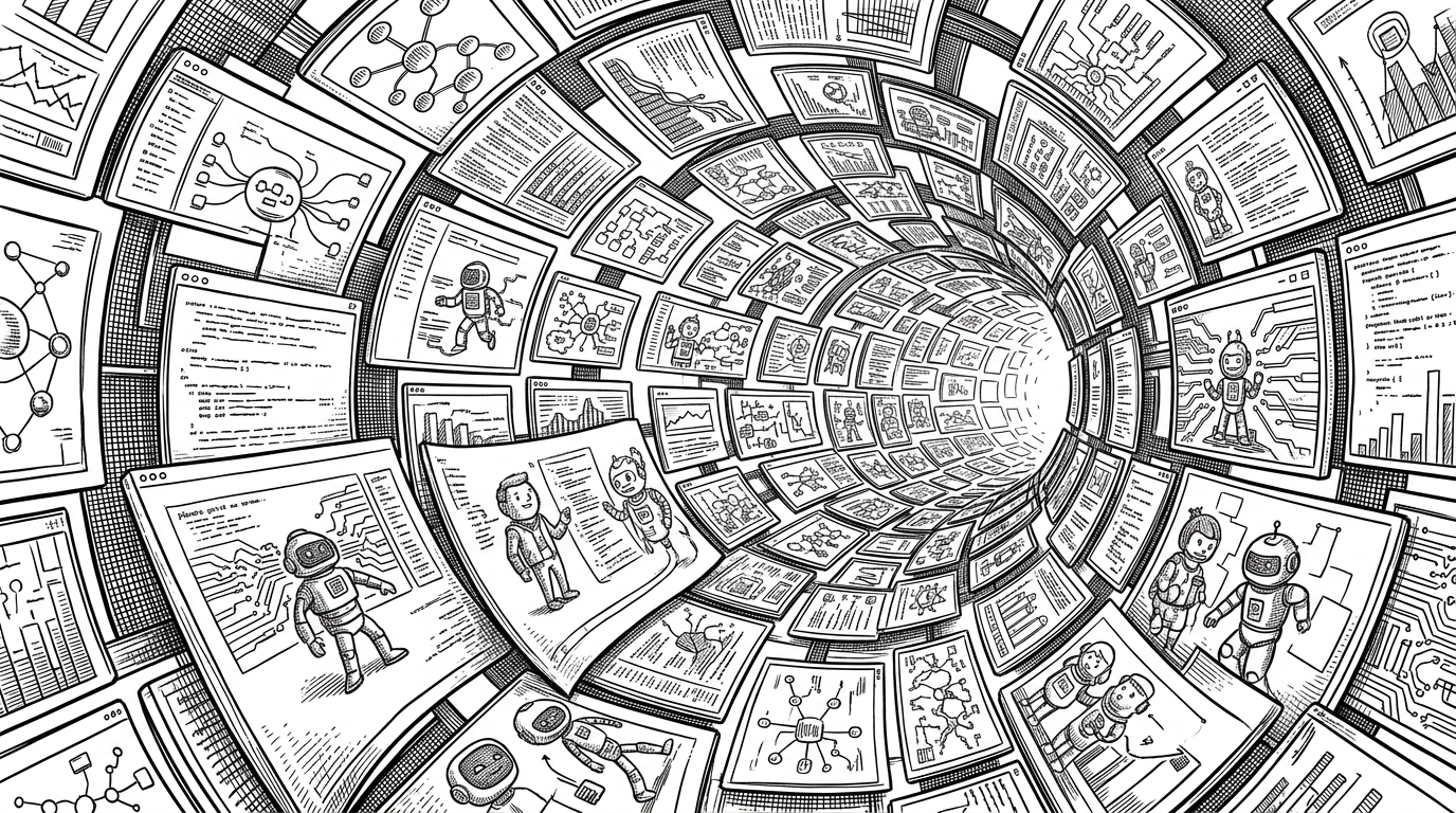 A wide editorial scene of a 3D tunnel made from floating image panels, each panel bending slightly as if caught in wind. The image explains the project's central idea: a premium-feeling gallery that gains depth from layout and shader motion, not from a physics engine.