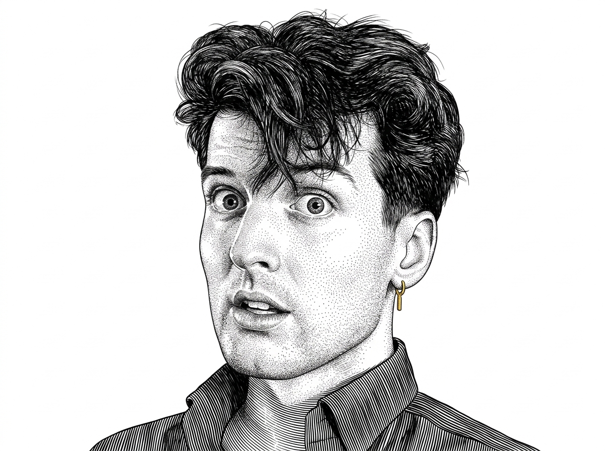 A hedcut-style portrait of Theo Browne based on his verified GitHub avatar. The portrait introduces the creator behind Quipslop and anchors the article in a real contributor identity.