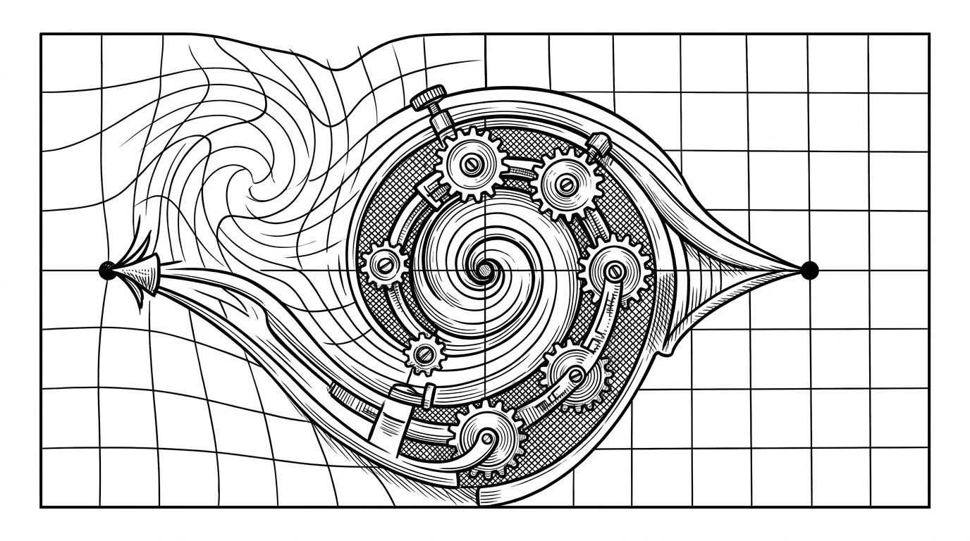 A close-up grid is visibly warped in one corner as a small iterative mechanism tightens the distortion into a cleaner point. The image explains how wloc handles messy coordinates before they can be written back as a believable location.