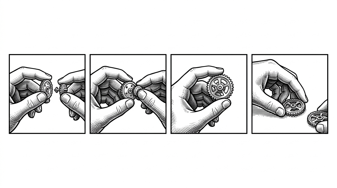 A narrow strip of sequential frames shows a hand or creature moving through four poses while the interface around it stays fixed. It explains the repo's motion strategy: discrete image frames rather than a single video asset.