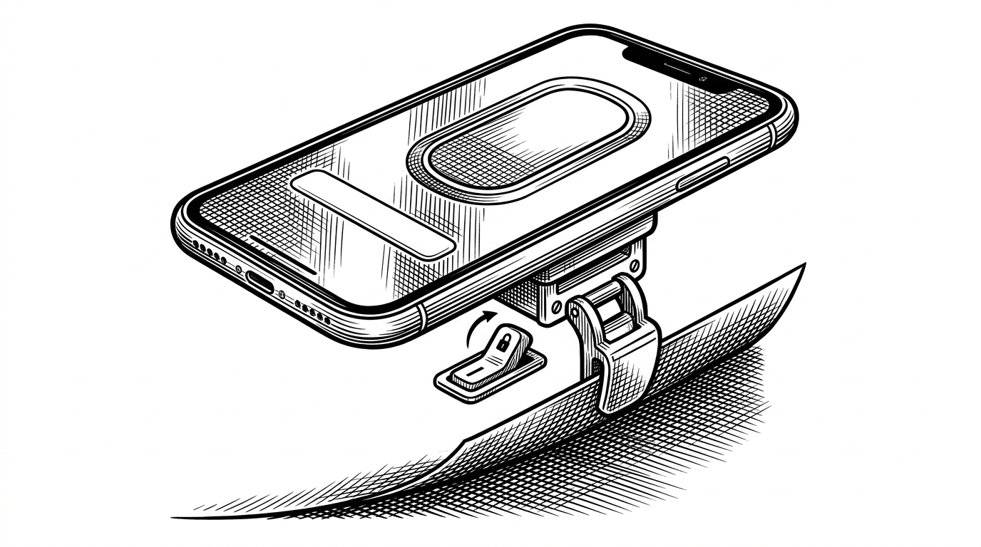 A polished onboarding sheet floats above a hidden mechanical latch and a persistence key below the surface. The image explains that the component is not just UI, but a gate that decides whether onboarding appears on future launches.