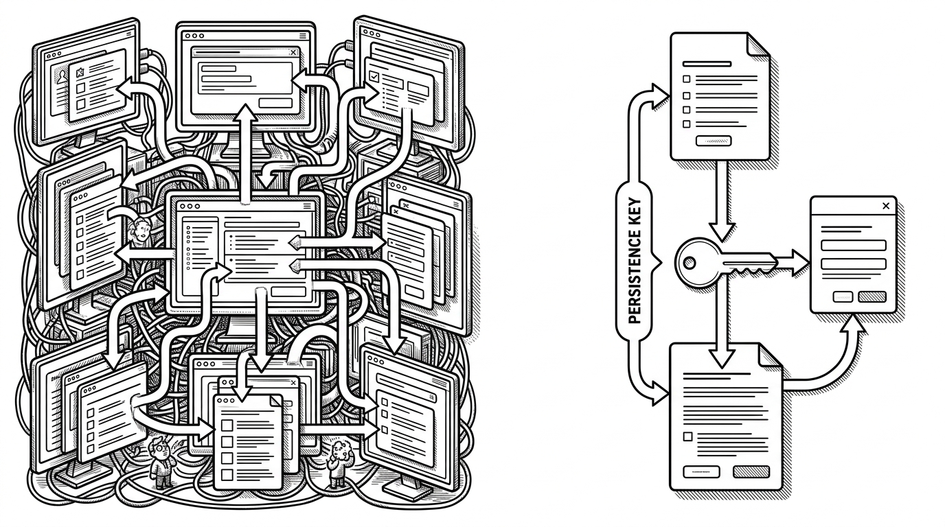 A split scene contrasts a tangled onboarding system on one side with a compact single-file component on the other. The image explains the difference between broad configurability and a narrow, drop-in library that solves one job cleanly.