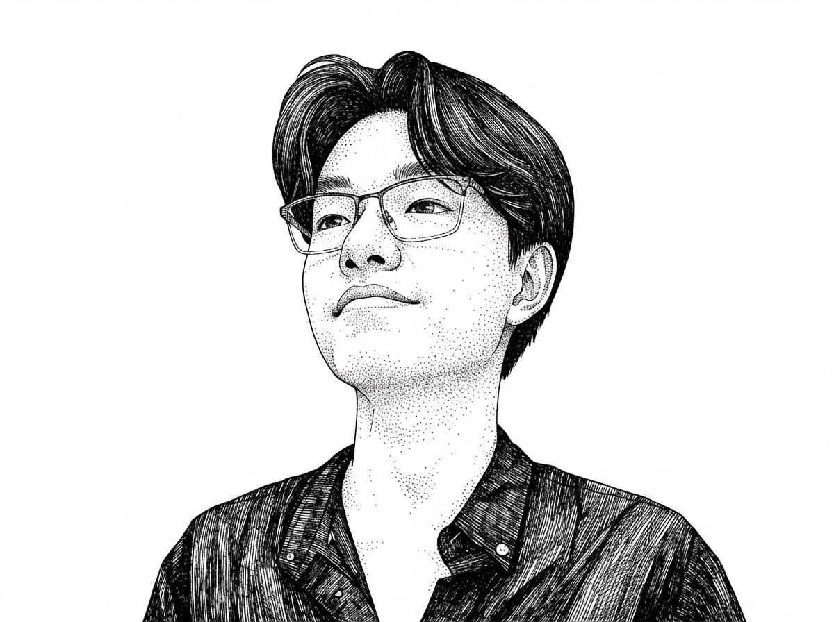 A hedcut-style portrait of Aiden Bai derived from his verified GitHub avatar. The portrait anchors the article’s discussion of why a small utility repo attracts attention when it comes from a performance-focused author.