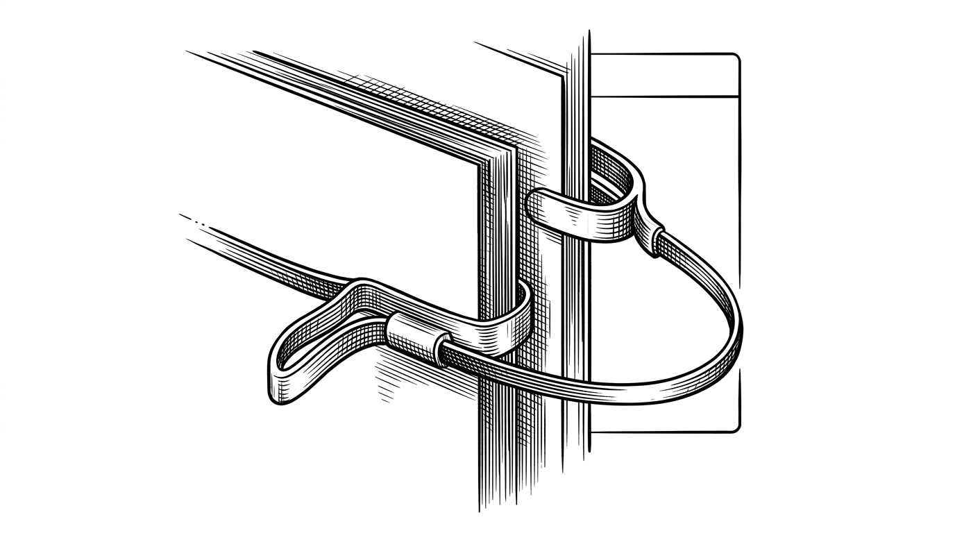A sticker peeks from behind a clipped frame and then flips its attachment to the other side. The image explains that visibility and available space are part of the placement decision, not just afterthoughts.