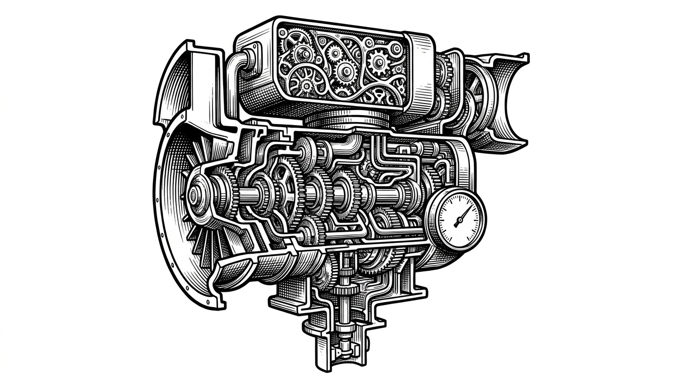 A layered mechanical cutaway of a diffusion engine with the text encoder, UNet, and tiny autoencoder exposed as separate tiers. It explains that the repo is really a chain of latency cuts, not a single optimization.