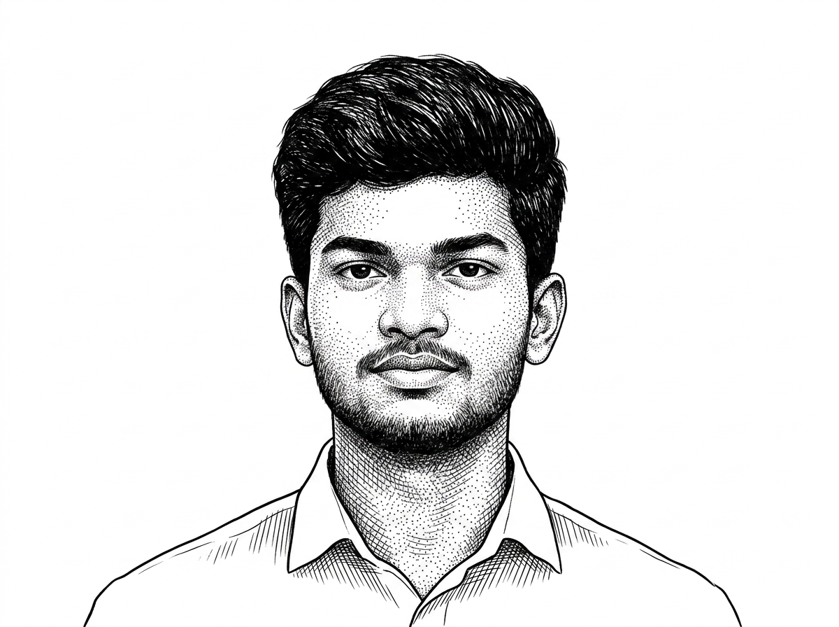 A stylized black-ink portrait of Alok Ranjan based on his public GitHub avatar. It provides author context for the project and anchors the article to the maintainer behind NightShield.