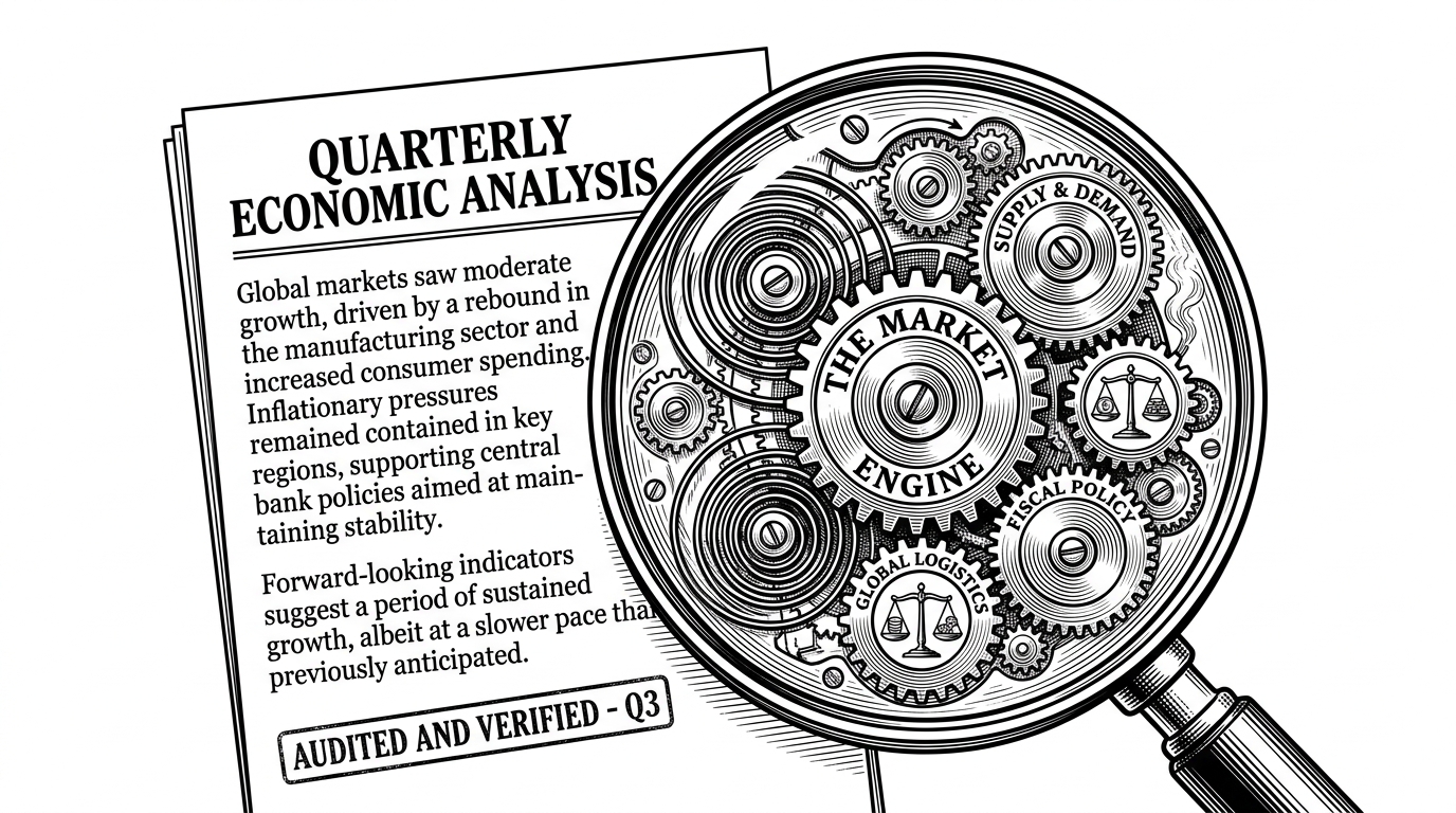 A magnifying glass hovering over a simple text document, revealing a complex clockwork mechanism whirring beneath the paper.