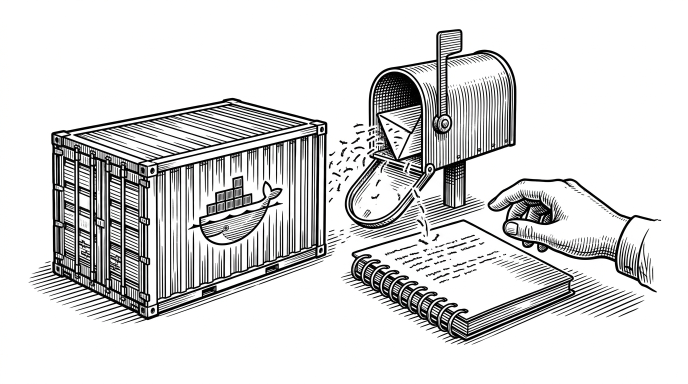 A compact container sits beside a pull request desk and turns a stream of lint marks into a visible review trail. The scene explains the article's core idea: the action does not just run a linter, it relocates the result into the conversation.