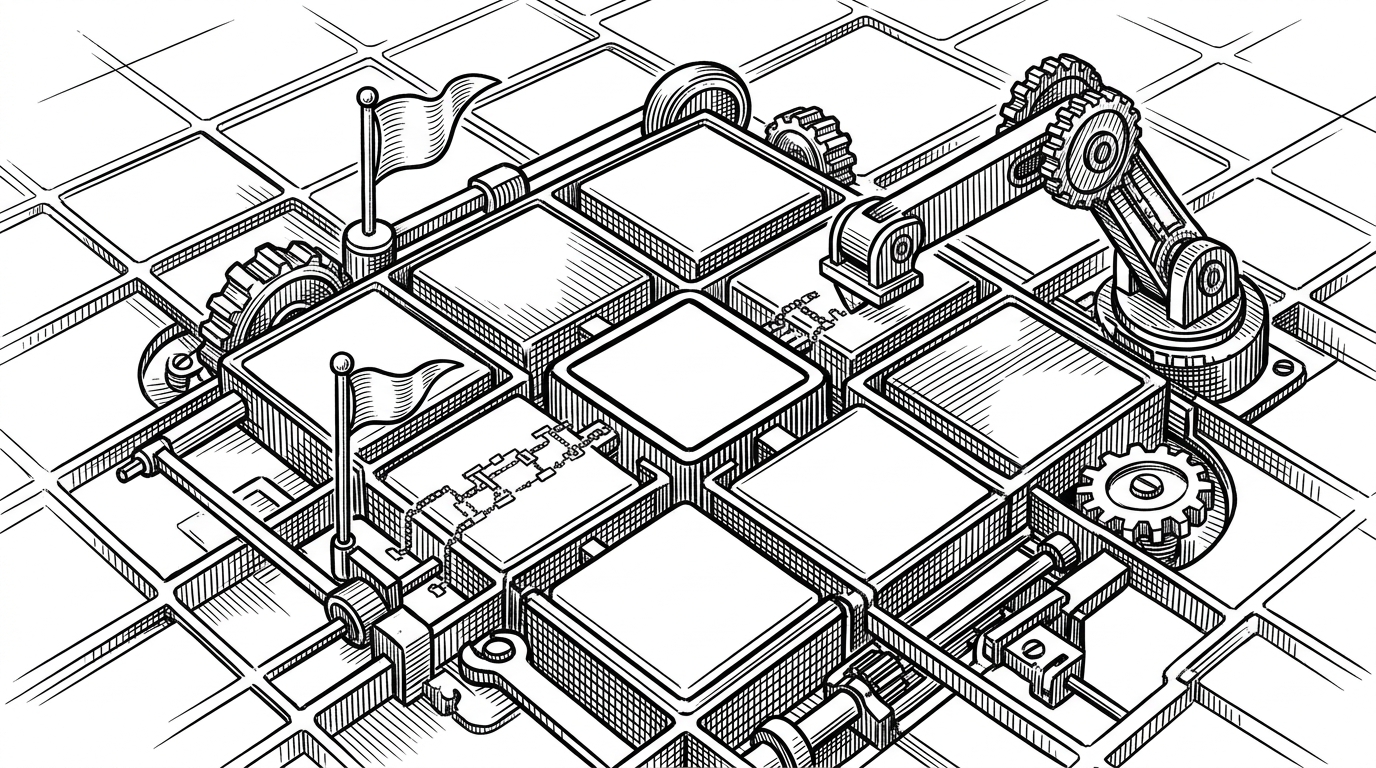A close-up of a DCF grid treated like a mechanical instrument, with a validator arm checking the center cell and a warning line stopping an invalid assumption before it enters the model. The image explains how the repo turns valuation logic into constraints instead of letting the model freehand the math.