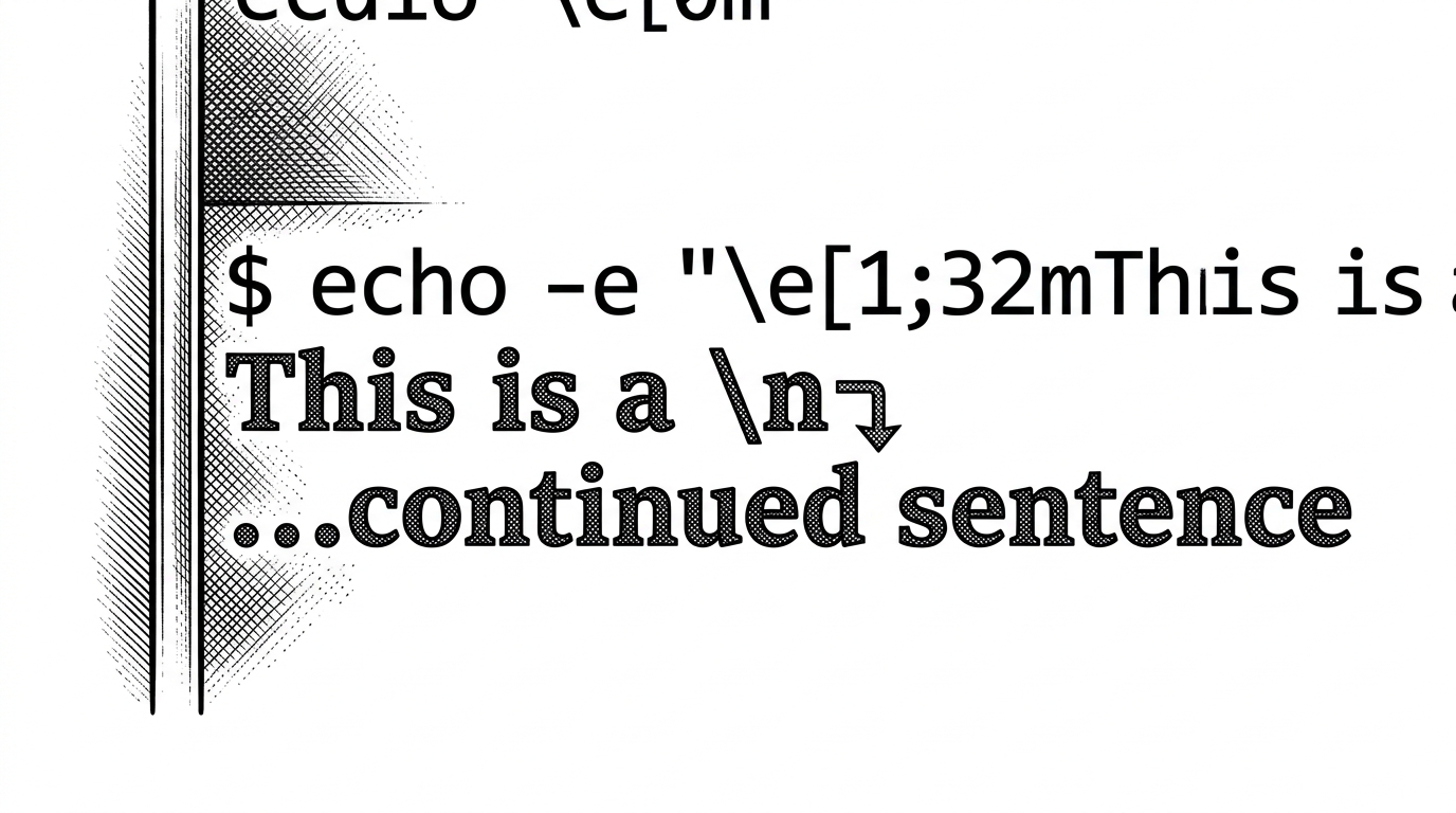 A single terminal sentence wraps across two lines while preserving its color state, with hidden ANSI styling implied by the structure rather than shown literally. The two lines remain visually continuous, showing that wrapped styling can survive line breaks without bleeding.