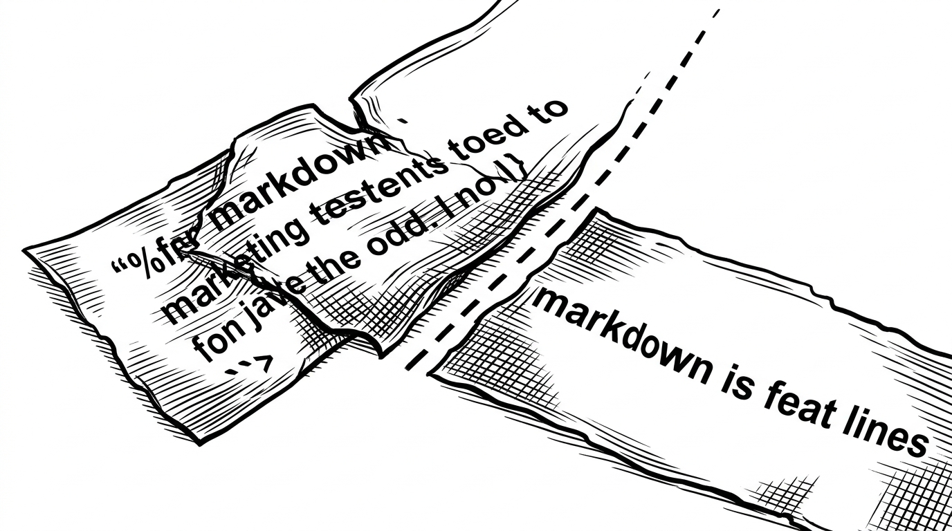 A broken code fence is shown as a torn strip of paper being cleanly separated into two lines. On one side the fence token is attached to code, and on the other side the fence is split off so the block can close properly. It explains how the repair step restores structure before parsing.