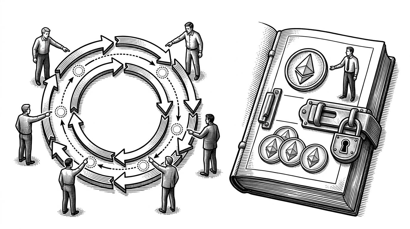 A split-panel illustration showing a smooth hash ring on one side and a locked lease ledger on the other. The left side routes shards by arrows around a ring, while the right side stamps a single ownership token onto one worker and blocks duplicates with a lock. The image explains the difference between best-effort placement and exclusive authority.