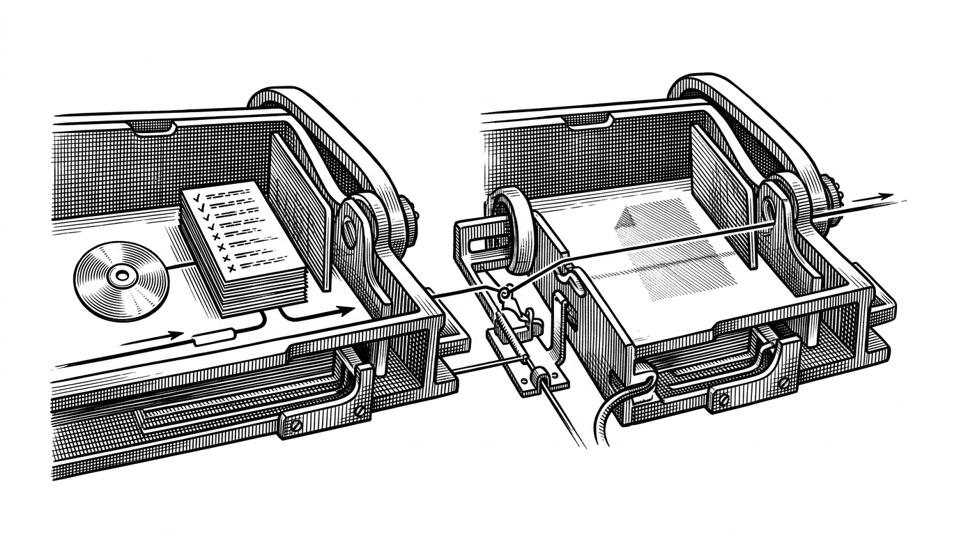 A close-up editorial illustration shows a torrent seed state machine split into two visible conditions. On one side, files are present and a status ledger stays steady. On the other side, a seed unexpectedly starts pulling data, and a missing-file shadow appears where the local files used to be. The illustration explains how torlink detects a stray download as a sign of external file loss.