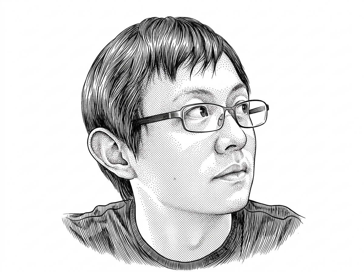A WSJ hedcut-style portrait of Cheng Lou, the creator of react-motion and prominent frontend developer.
