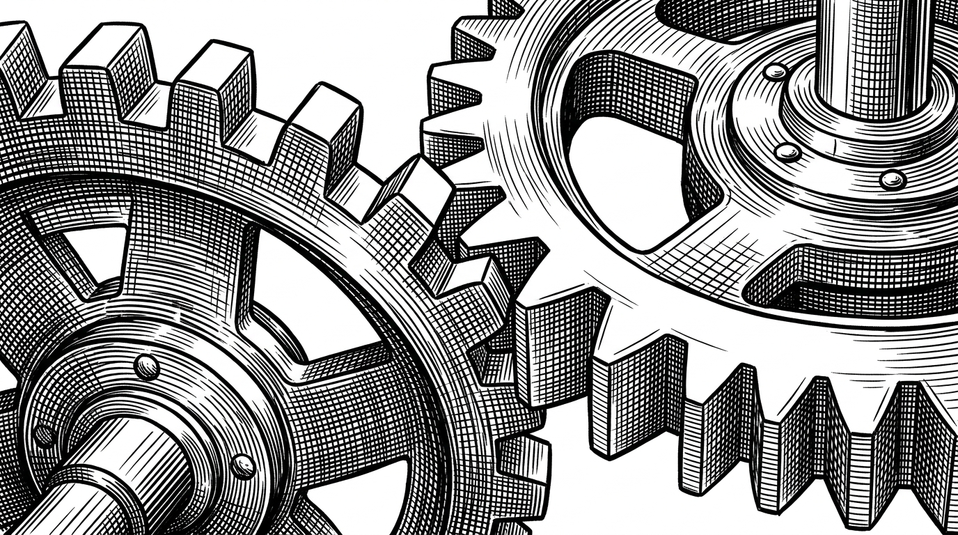 A close-up of two gears with mismatched teeth grinding against each other, representing incompatible embedding models.