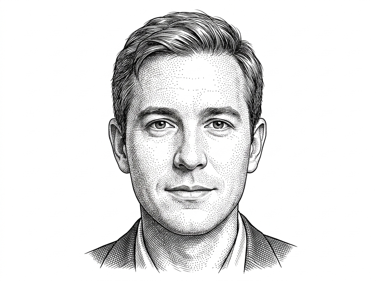 A hedcut-style portrait of Deshna Shivhare, the project creator, rendered in black ink on white. The image anchors the article with a verified likeness and connects the product to its maker.