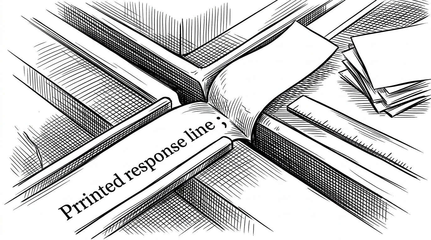 A close-up of a single input line being pressed through a narrow mechanical slot, with a tiny mismatch causing the line to bend. The image explains the fragility of string-based parsing and why a small format change can disrupt the handoff between model output and app state.
