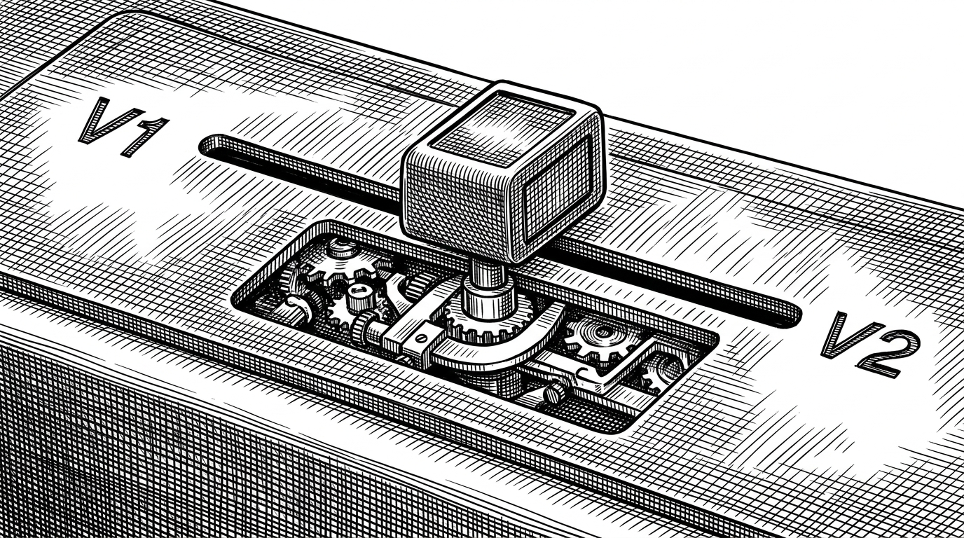 A close-up of a DJ mixer crossfader locked firmly in place by heavy mechanical gears.