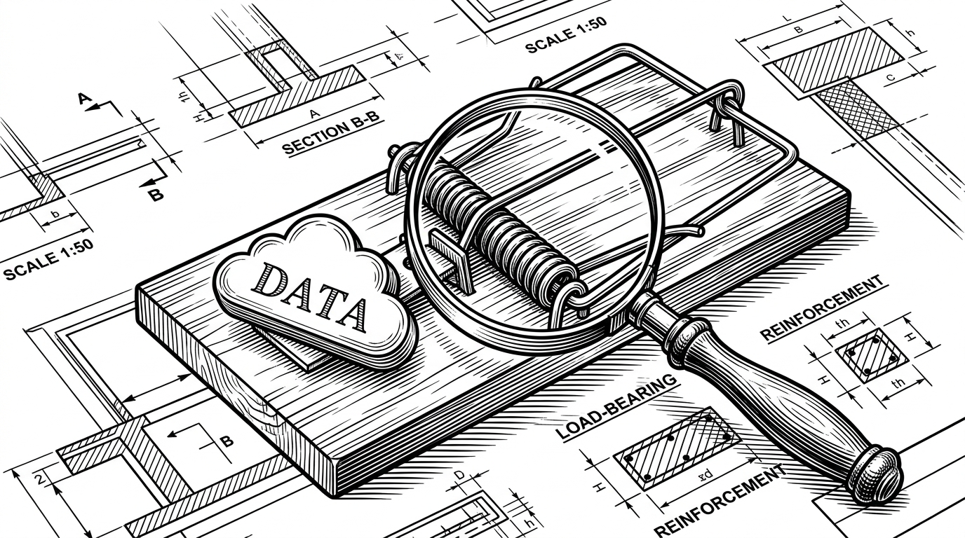 A classic spring-loaded mousetrap resting on an engineering blueprint. Instead of cheese, the bait is a glowing cloud icon. The trap is perfectly set, with a magnifying glass hovering over the mechanism. This represents the deliberate, programmatic snare built to catch a cloud-infrastructure bug.