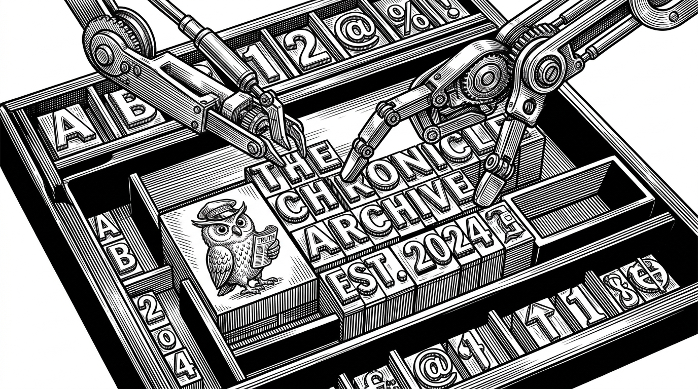 A close-up of a vintage metal typesetting tray being populated by a precise mechanical arm. This represents the Python script pre-rendering HTML blocks before sending them to the display.