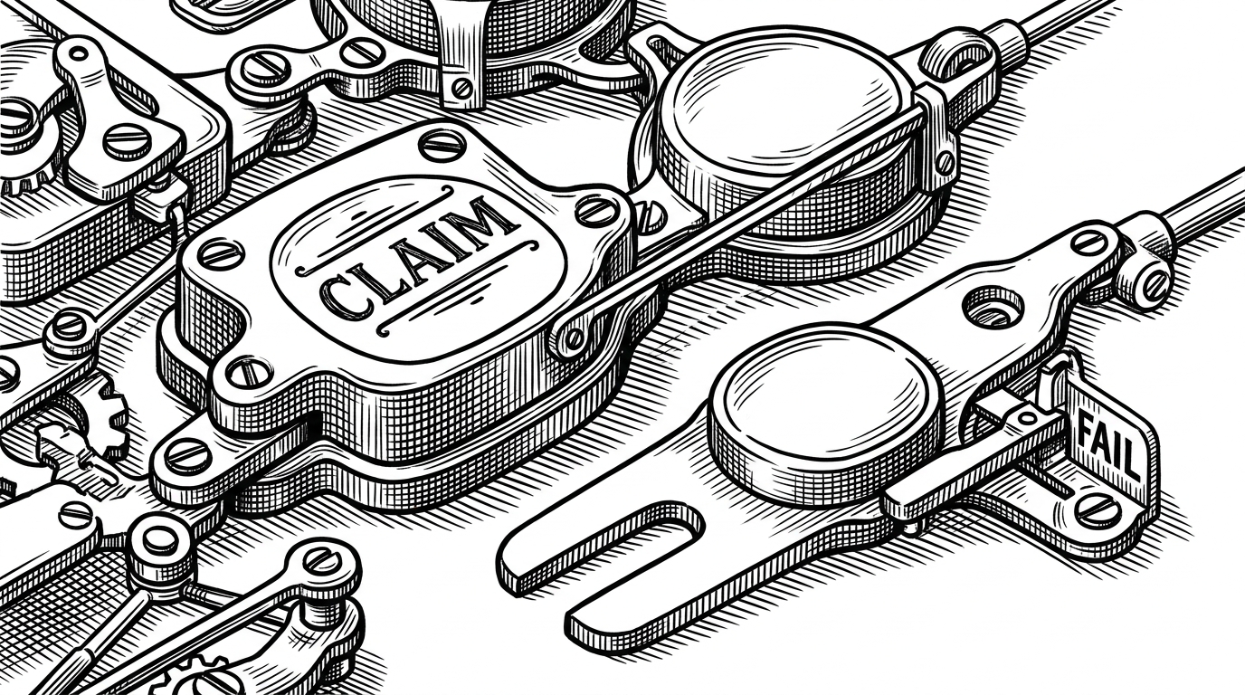 A tight black-ink close-up shows a few connected task nodes, one stamped as claimed, one blocked by a dependency, and one waiting behind a conditional branch. The image explains how Beads models work as a living workflow instead of a flat list.